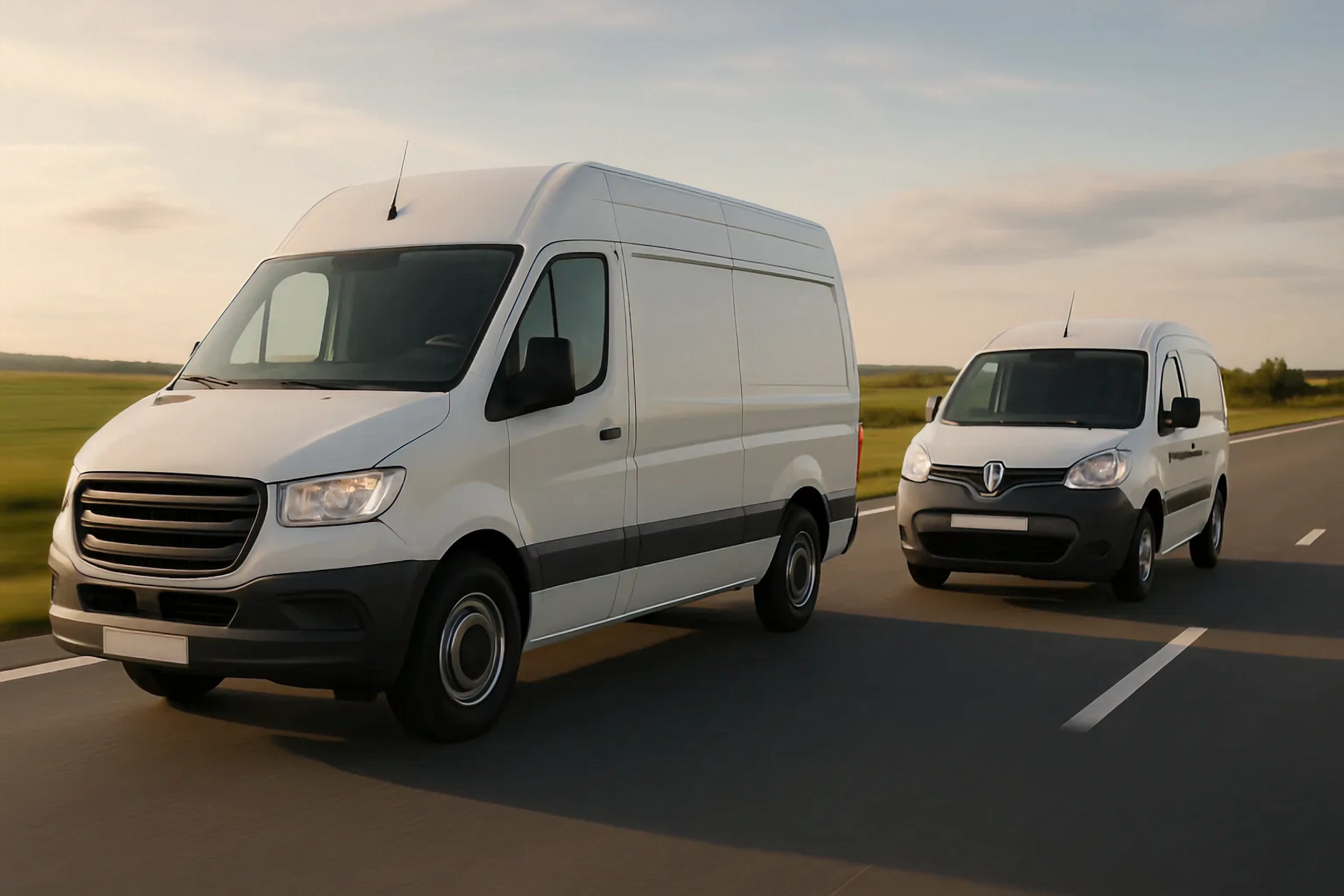 two vans rolling in a route